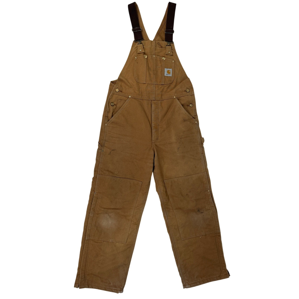 VTG Carhartt R02 BRN Quilt-Lined Distressed Duck Canvas Overalls Men's Sz 34x30