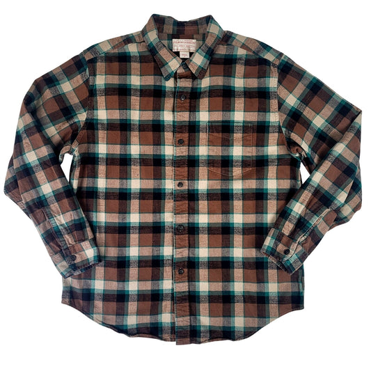 Filson Flannel Service Shirt Green & Brown Plaid Men's Sz L