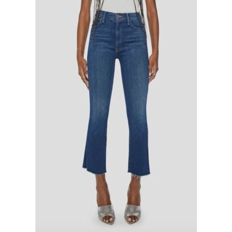 Mother The Hustler Ankle Fray Cropped Straight Leg Medium Wash Jeans Sz 28