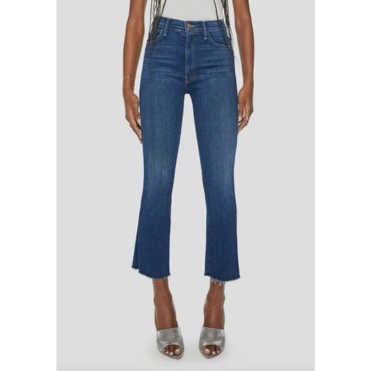 Mother The Hustler Ankle Fray Cropped Straight Leg Medium Wash Jeans Sz 28