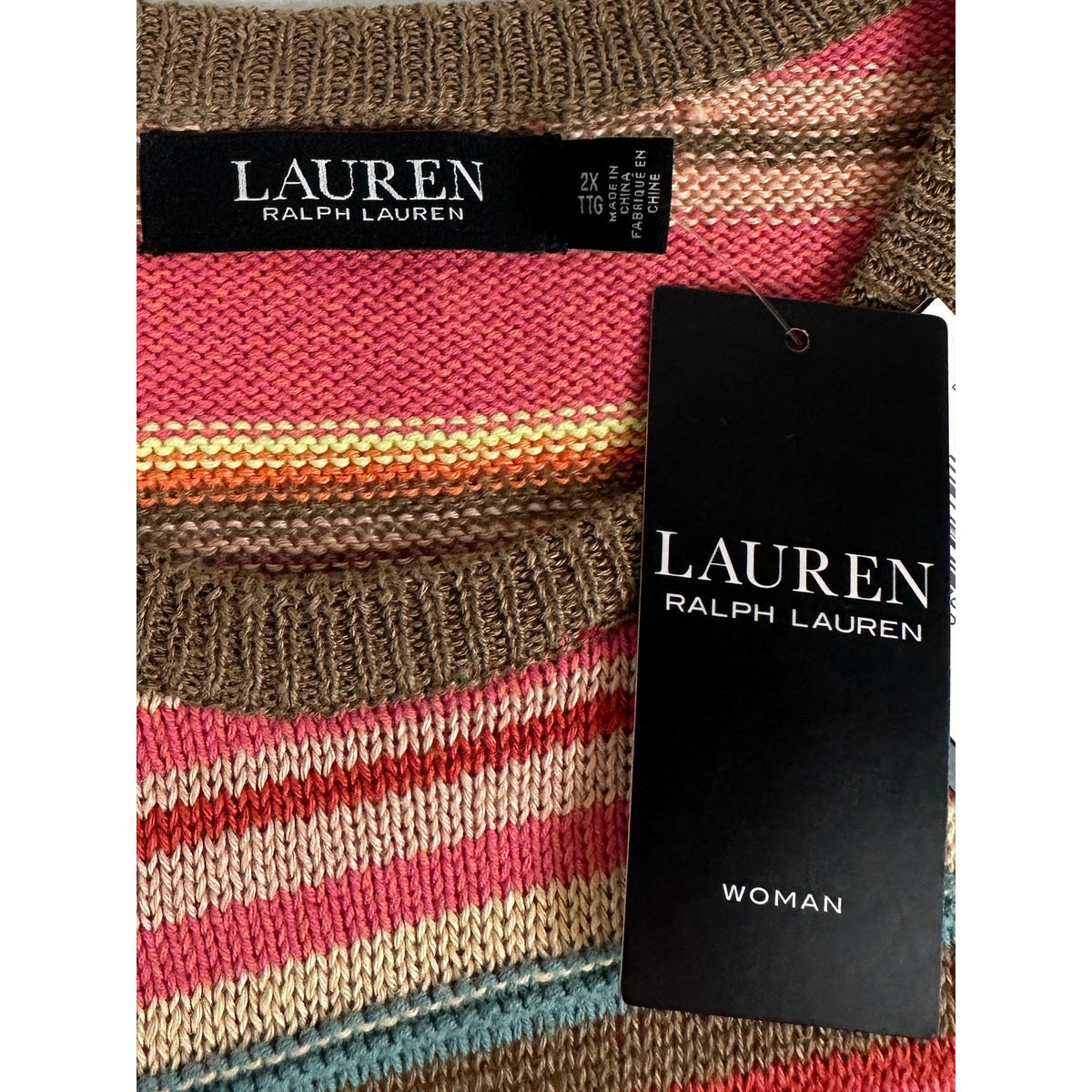 Ralph Lauren Multi-Color Striped Knit Crewneck Sweater Women's Sz 2X NWT
