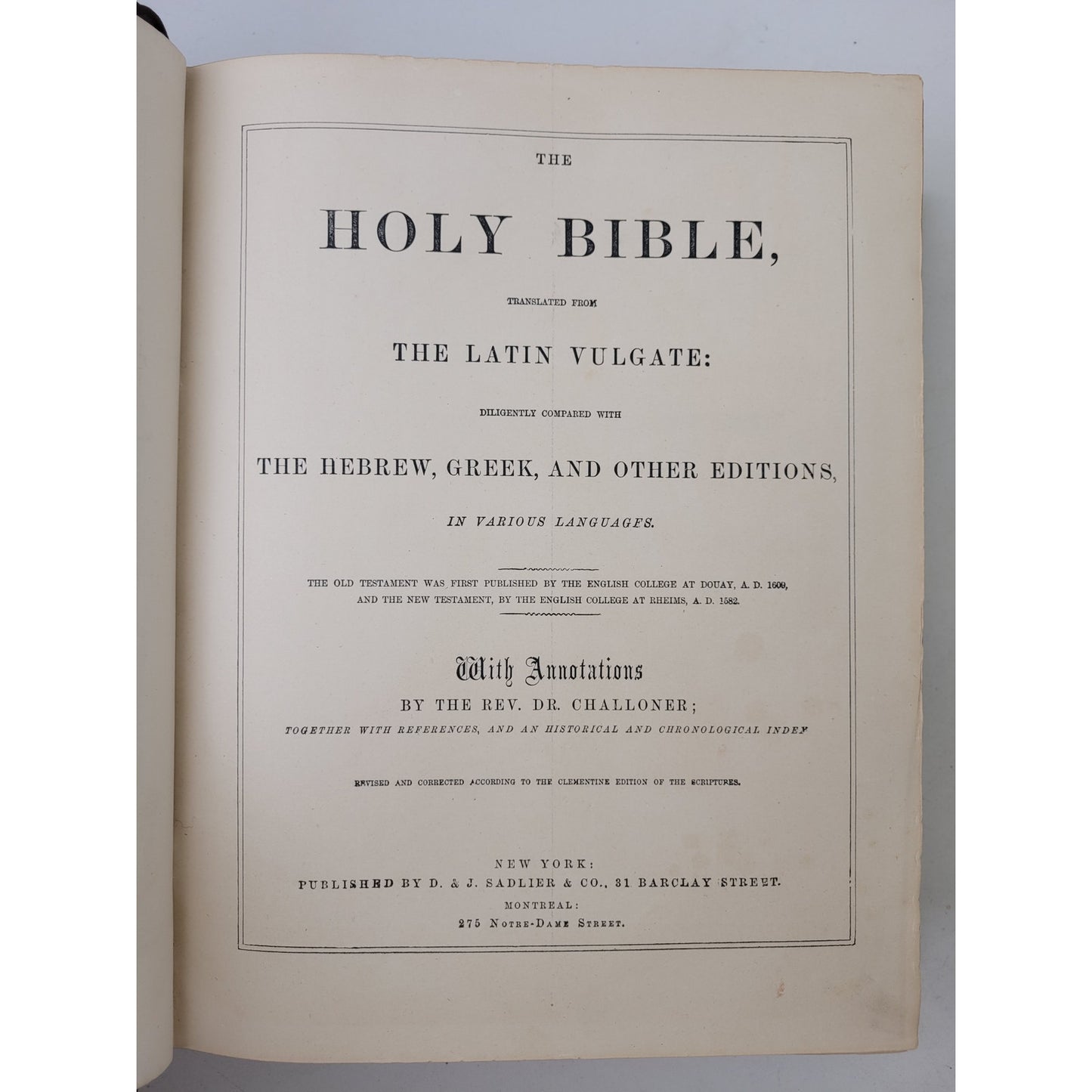 Antique Late 19th Century Catholic Family Bible Leather Binding Gold Accents