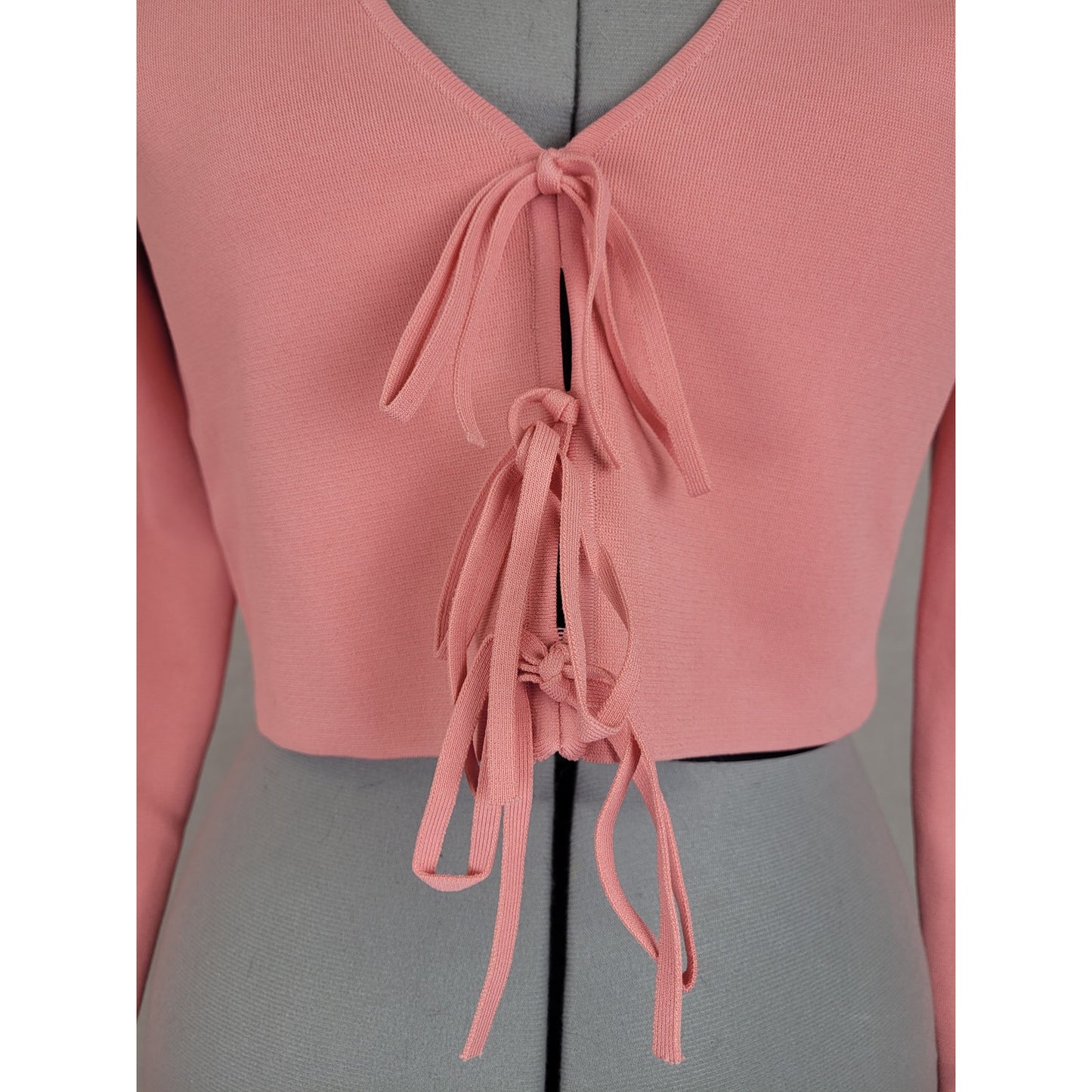 Alice + Olivia Front Tie Pink Rose Cropped Cardigan Women's Sz L NWT