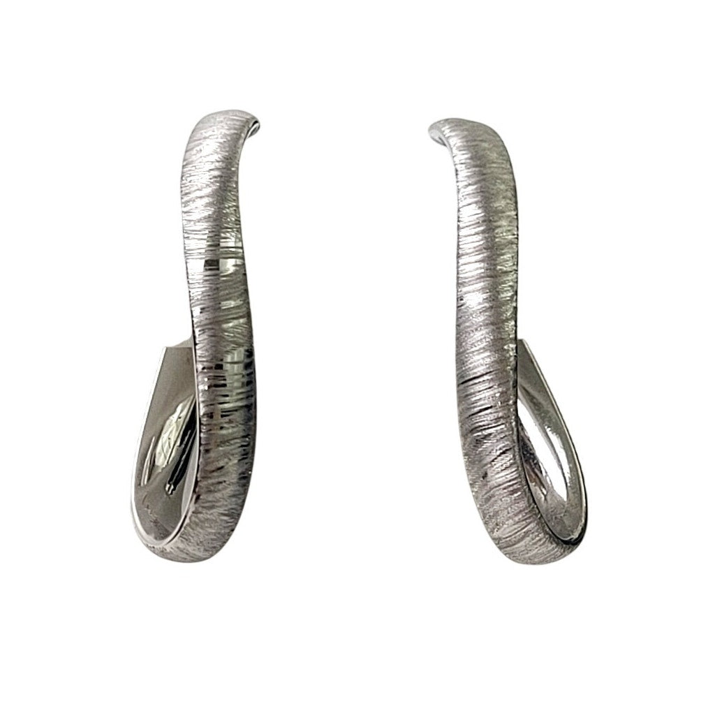 14K White Gold Abstract Hoops w Brushed Finish Made in Italy 28mm Long | 1.77 g