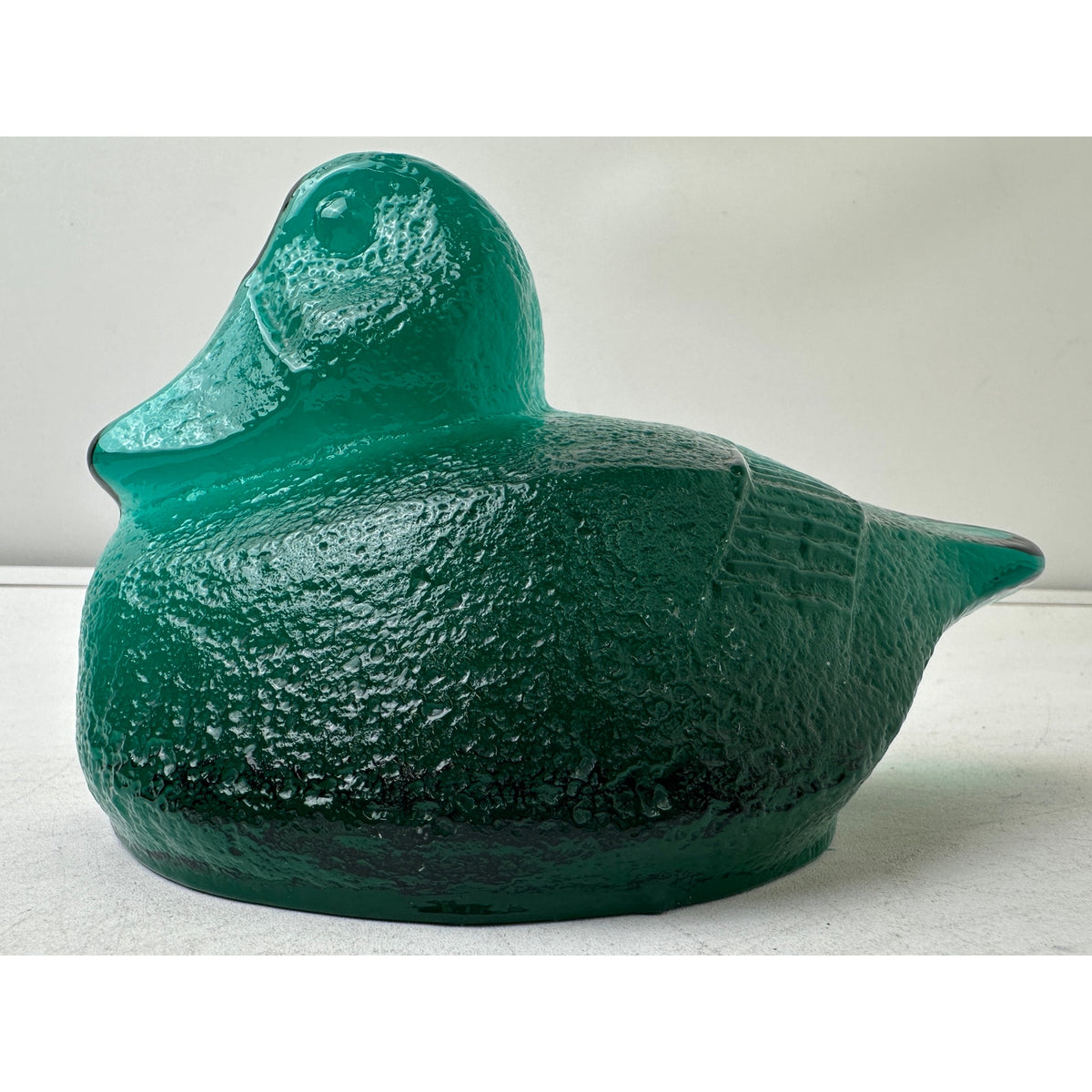 Vintage Blenko Emerald Green Textured Glass Duck Pair of Bookends