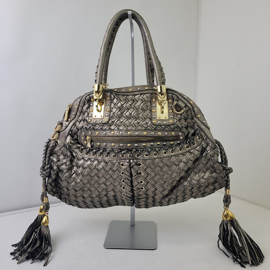 Versace Woven Metallic Handbag w Studs & Tassles Made in Italy