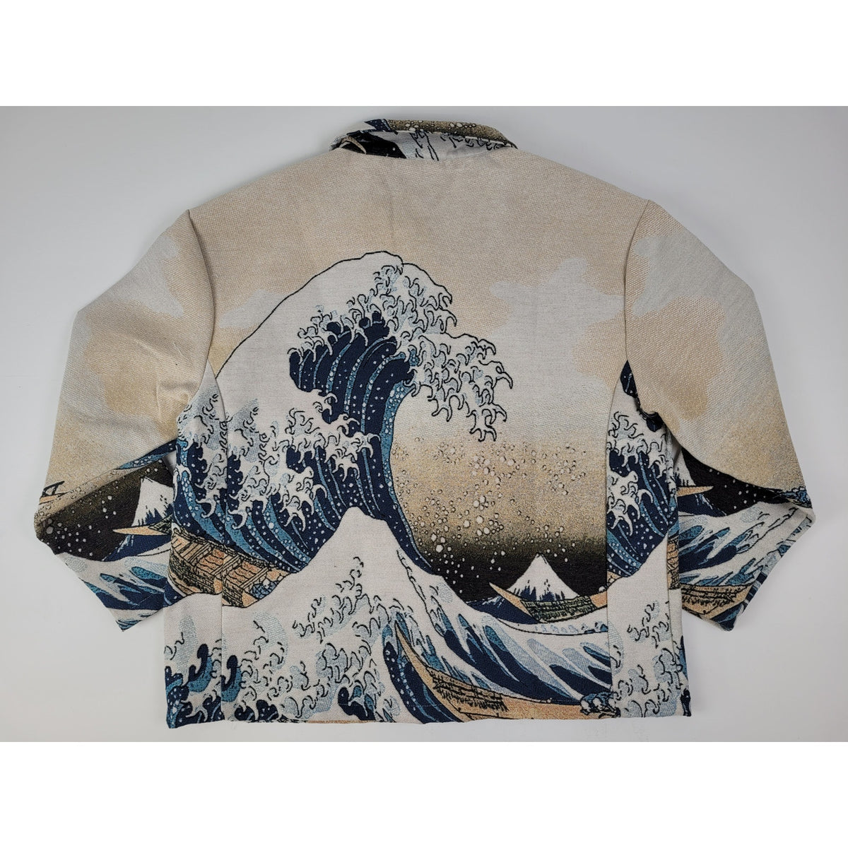 Rebel Vengeance Tapestry Button-Up Jacket The Great Wave of Kanagawa Men's Sz L