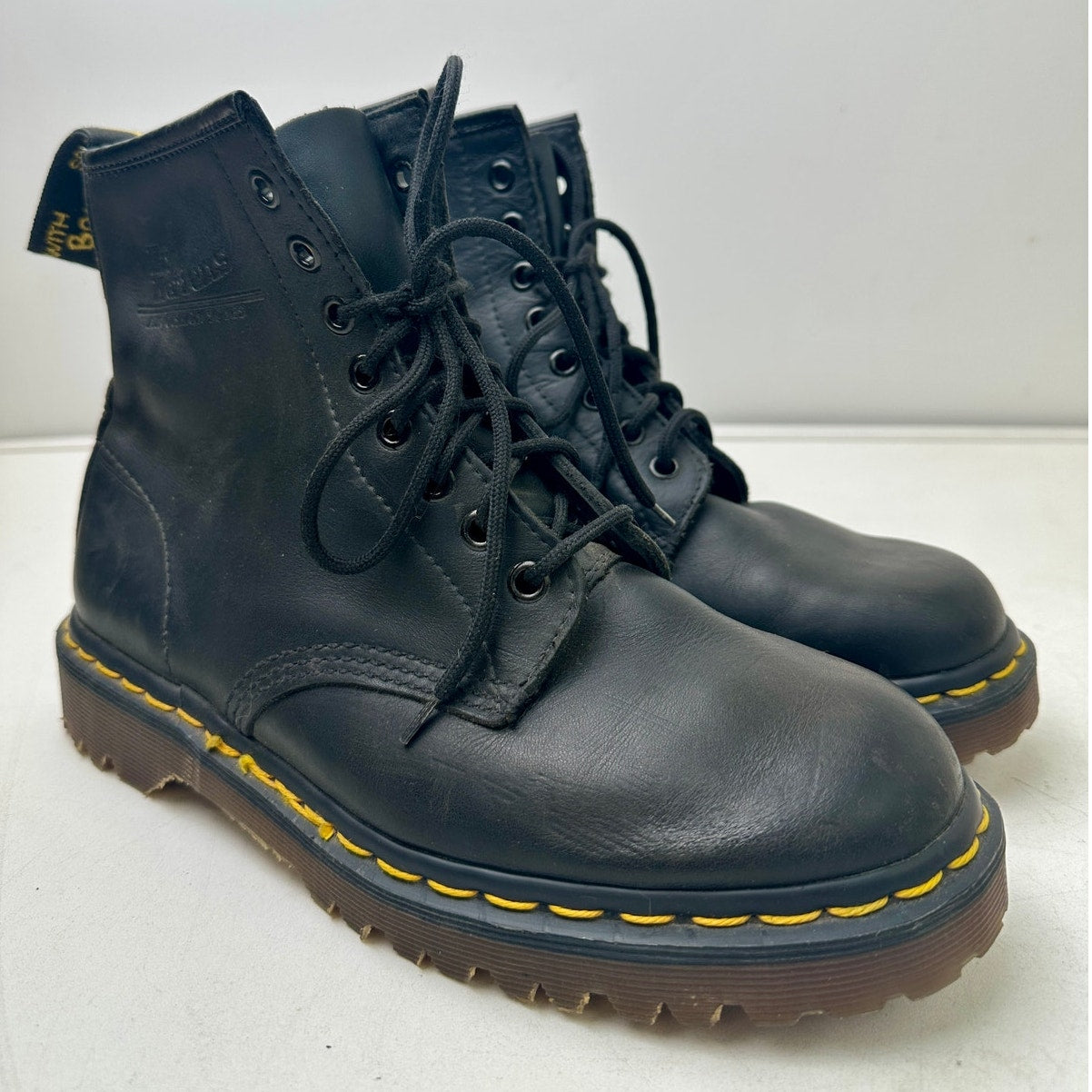 Vintage Dr. Martens 1460 Black Leather 8-Eye Lace Up Boots (Made in England) Men's 7 / Women's 9