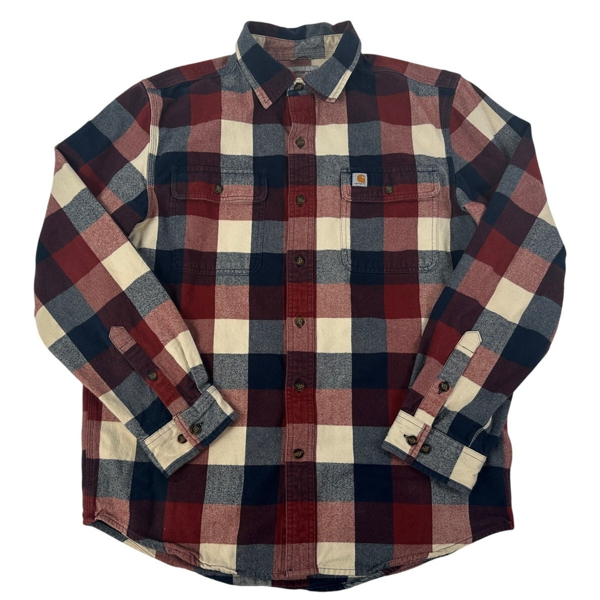 Carhartt Red/Blue/Cream Plaid Hubbard Heavyweight Flannel Plaid Shirt Men's Sz M