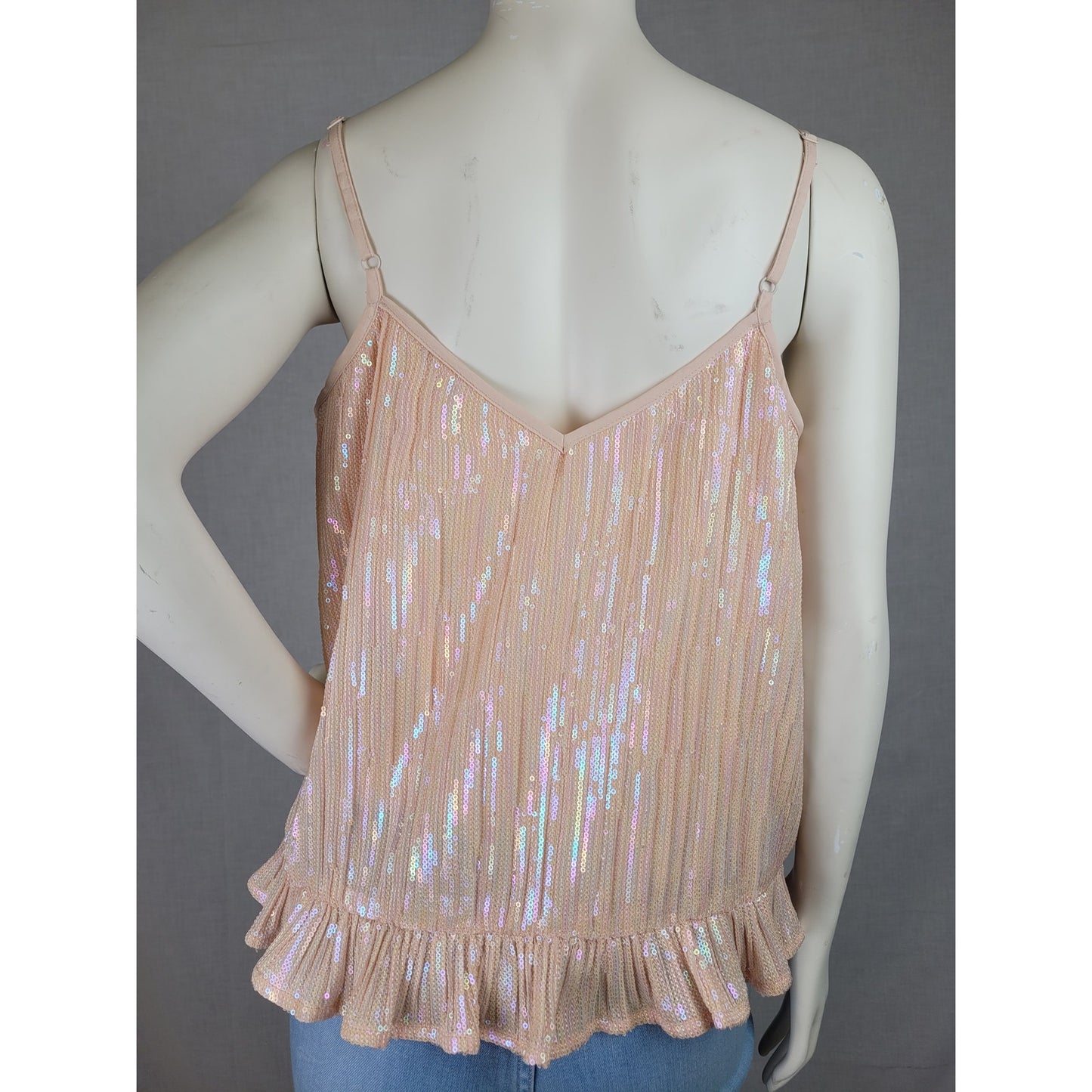 Anthropologie Amelie Iridescent Sequin Camisole Ruffled Hem Pink/Rose Sz 6 NWT