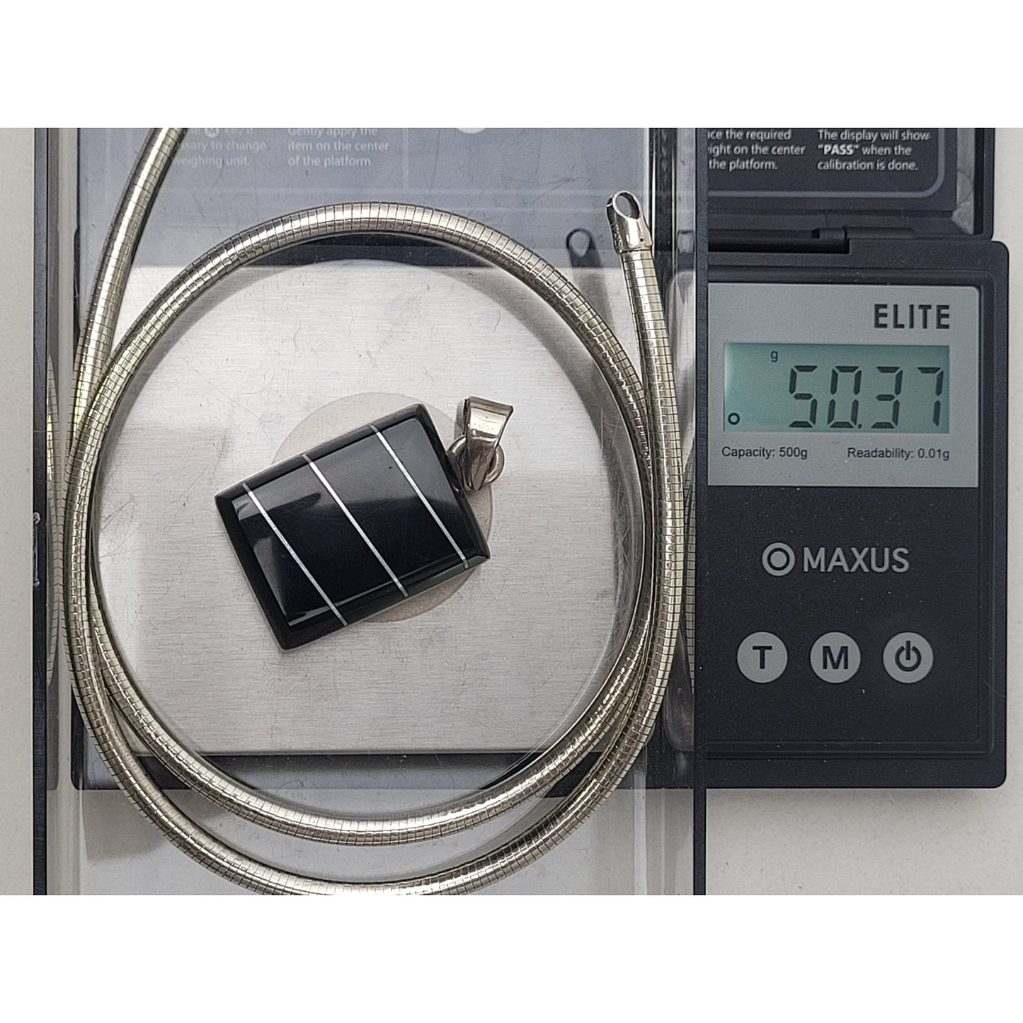 Sterling Silver Thick Chain Made in Italy w SS Black Onyx Pendent Made in Mexico