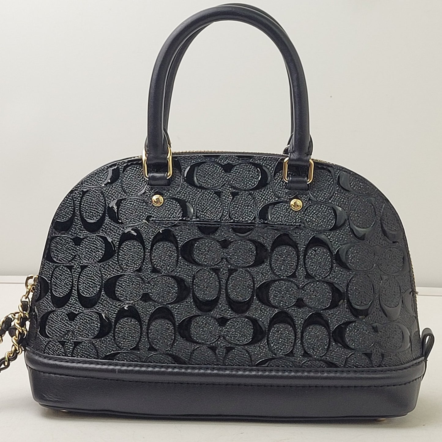 Coach Black Mini Sierra Satchel Debossed Patent Leather Top Handle + Strap