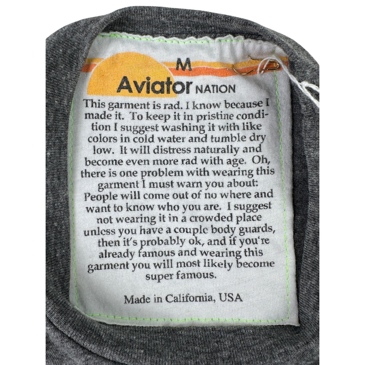 Aviator Nation Heather Grey Black Lightning Bolt Tee Men's Sz M