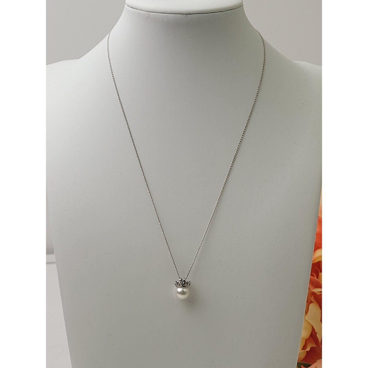 14K White Gold Pearl & Diamond Charm Pendant on 14K White Gold 16" Chain