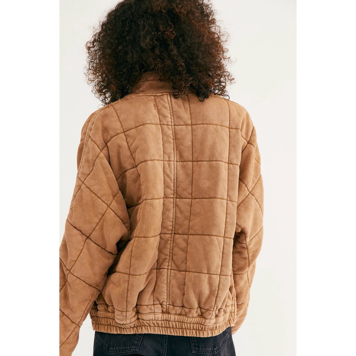 Free People Dolman Quilted Knit Jacket in Toasted Coconut Zip Front Sz XS
