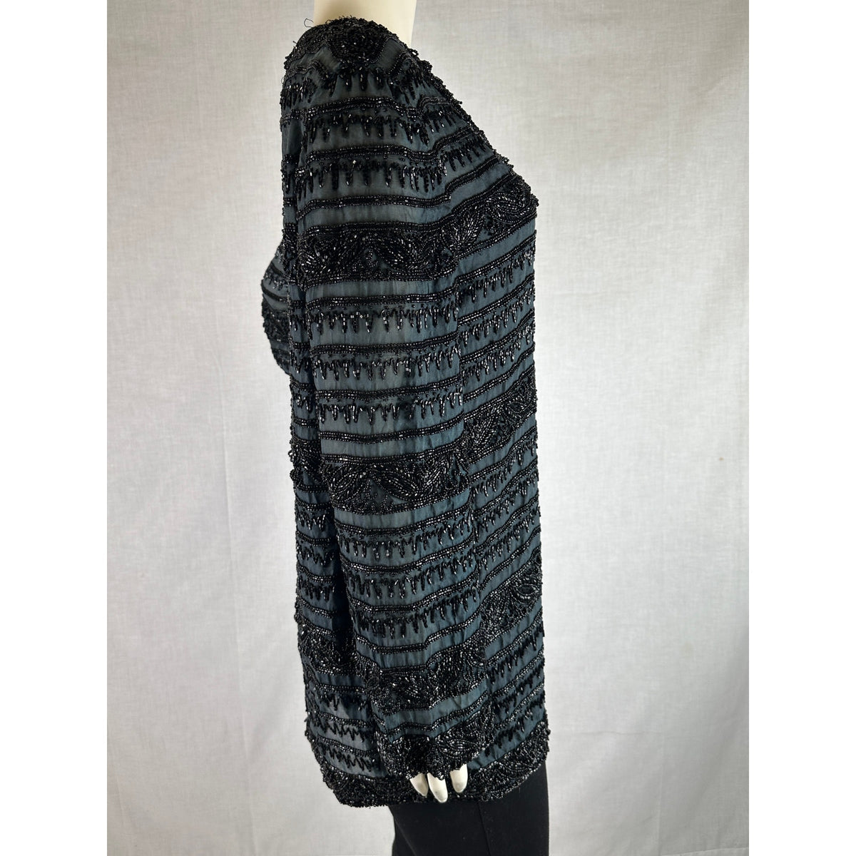 Vintage Oleg Cassini Black Tie Heavily Beaded Silk Evening Jacket Women's Sz L