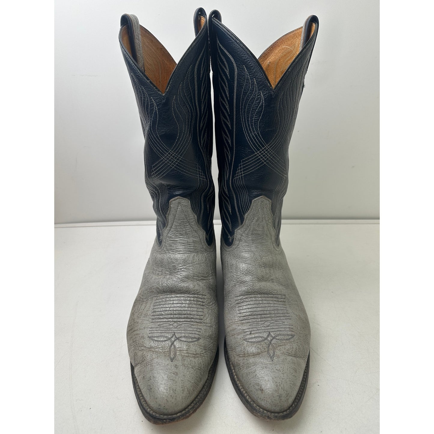 Vintage Tony Lama Blue & Gray Antelope Leather Western Cowboy Boots Men's Sz 13