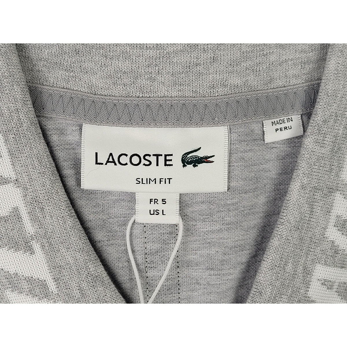 LACOSTE Men's Grey Slim Fit Polo Jacquard Collar Sz 5-L | Style # PH9642 CCA