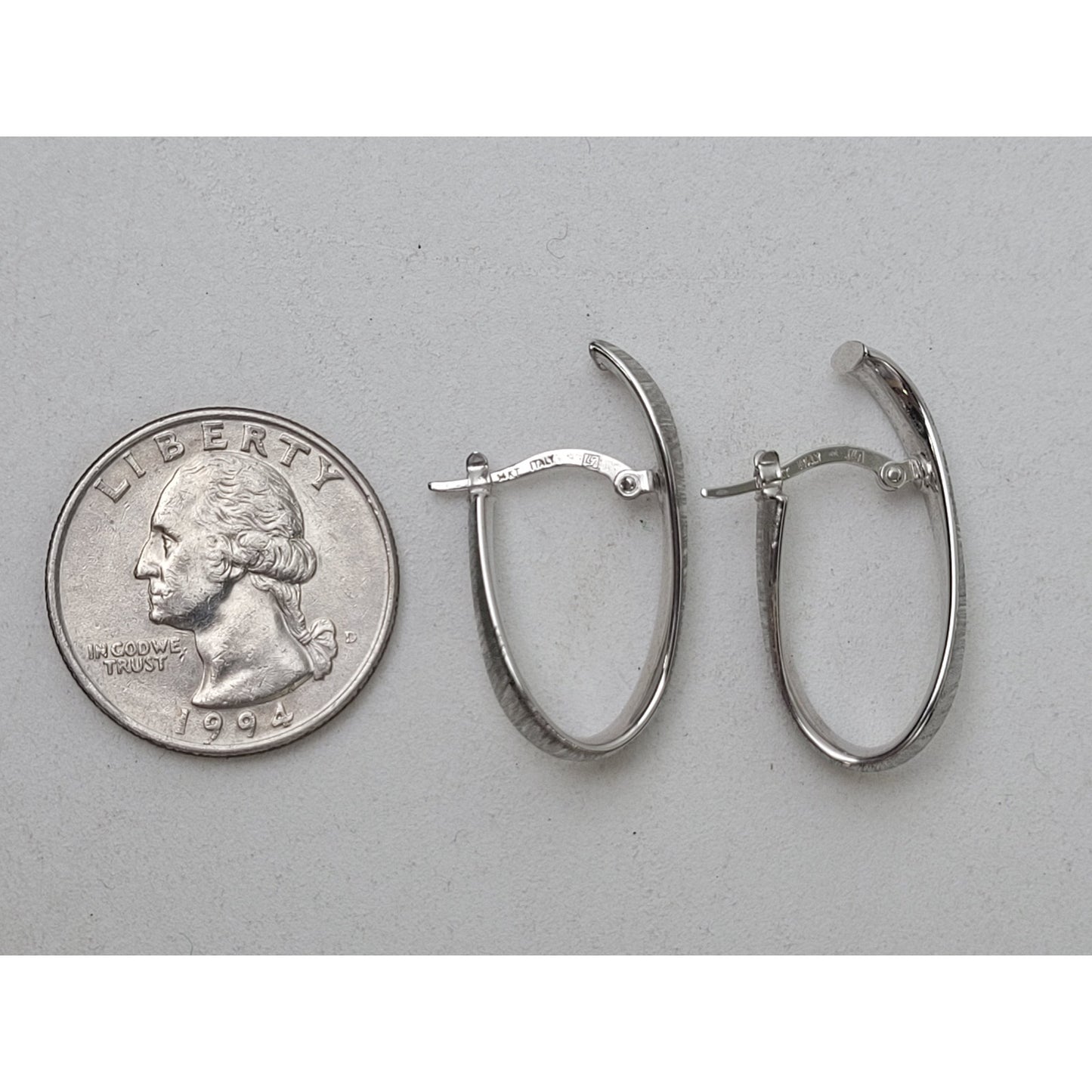 14K White Gold Abstract Hoops w Brushed Finish Made in Italy 28mm Long | 1.77 g