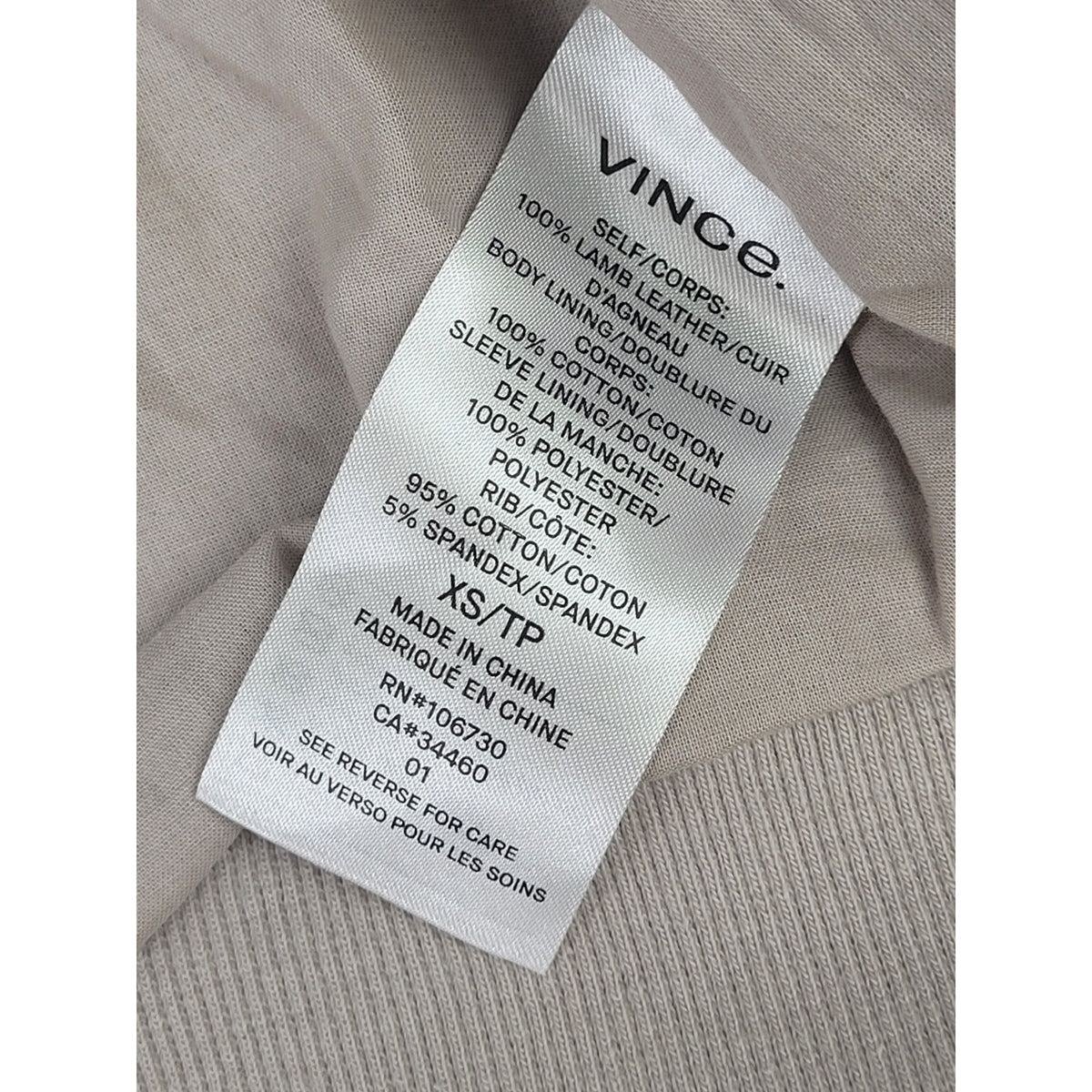 Vince Leather Bomber Jacket/Flight Jacket Light Grey Men's Sz XS