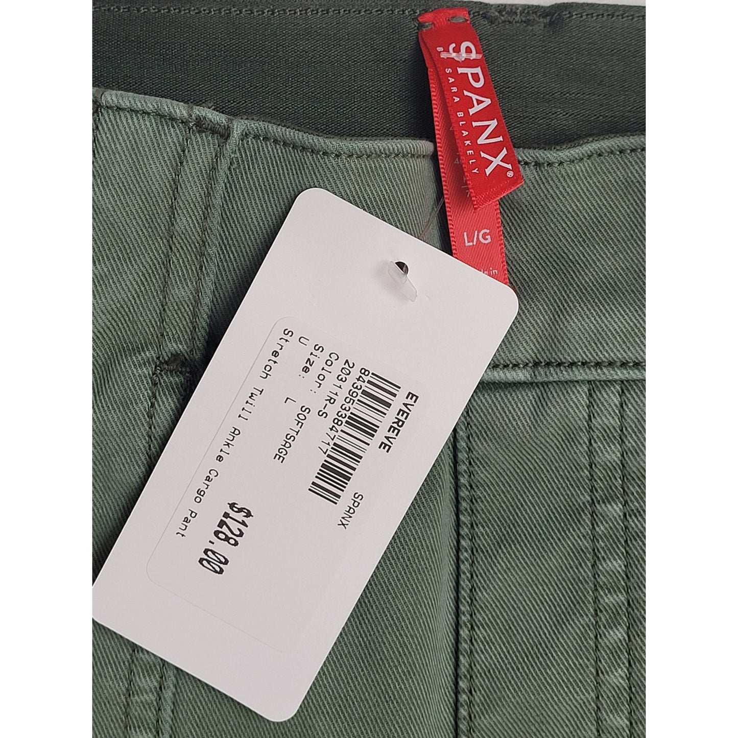 Spanx Stretch Twill Ankle Cargo Pant in Soft Sage Sz L Retail $128