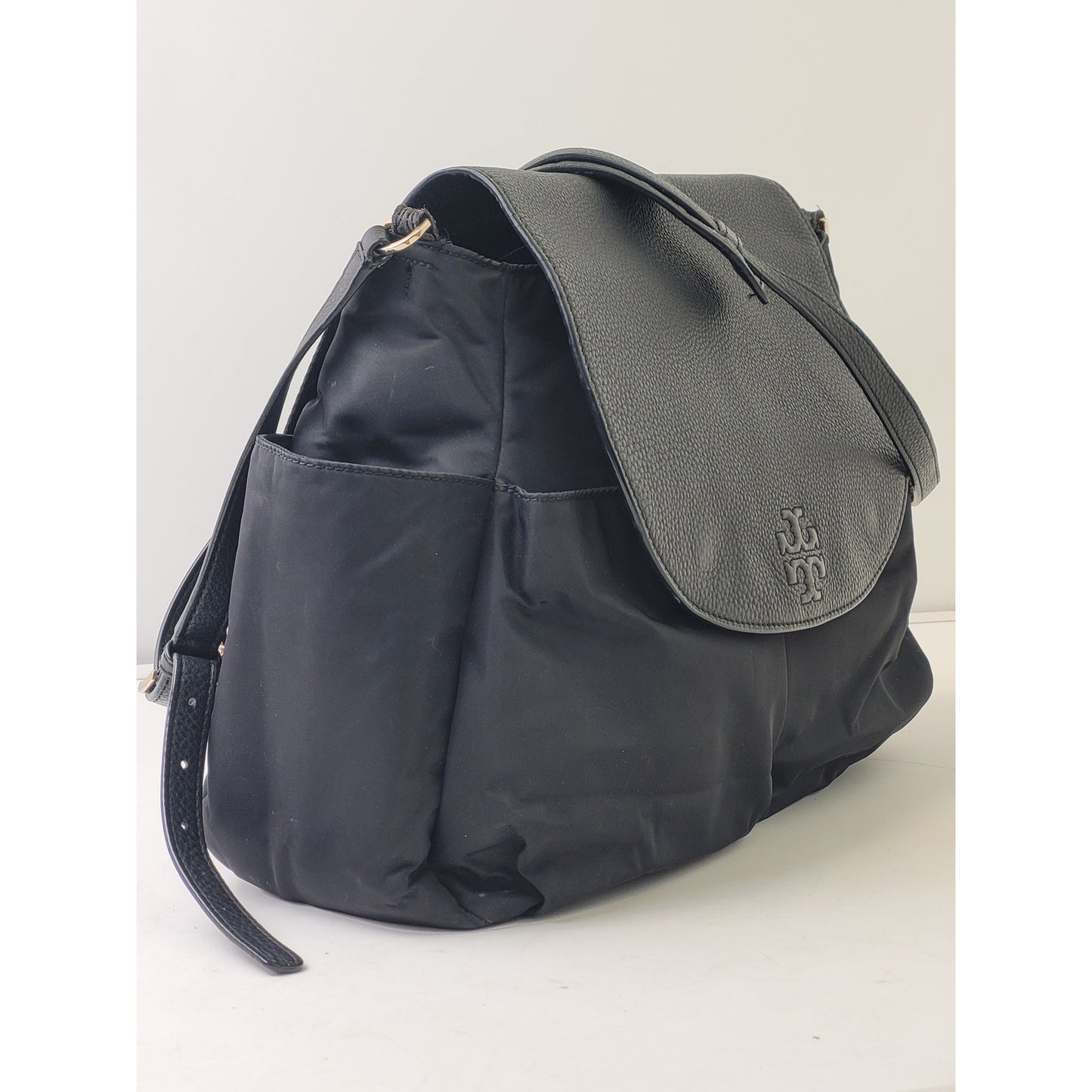 Tory Burch Thea Baby Diaper Bag Nylon & Pebbled Leather EUC