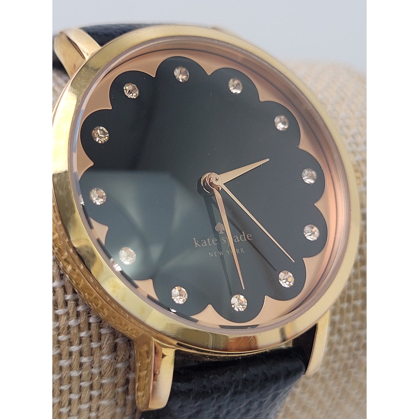 Kate Spade New York Gold-Tone Watch Black Face Black Leather Band