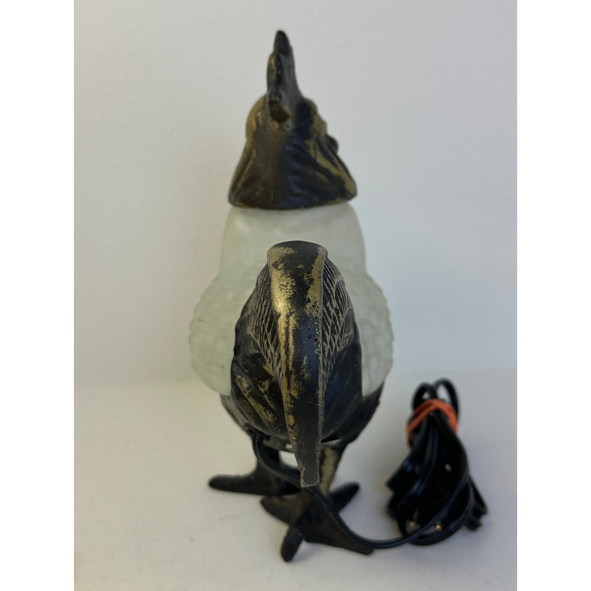 Vintage Metal and Frosted Slag Glass Rooster Accent Lamp