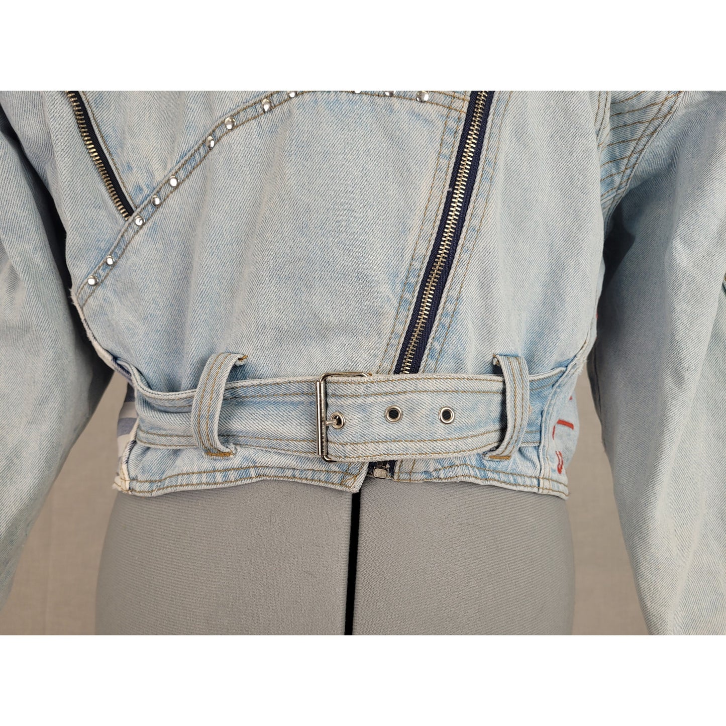 1980s VTG Cropped Denim Moto Jacket Stars Stripes Sz S/M