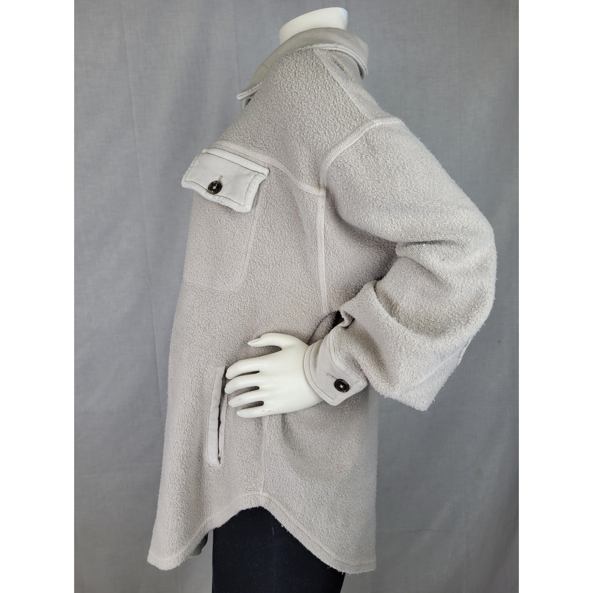 Free People Ruby Jacket Oversized Fleece Button-Down Shacket in Stone Sz XS NWT