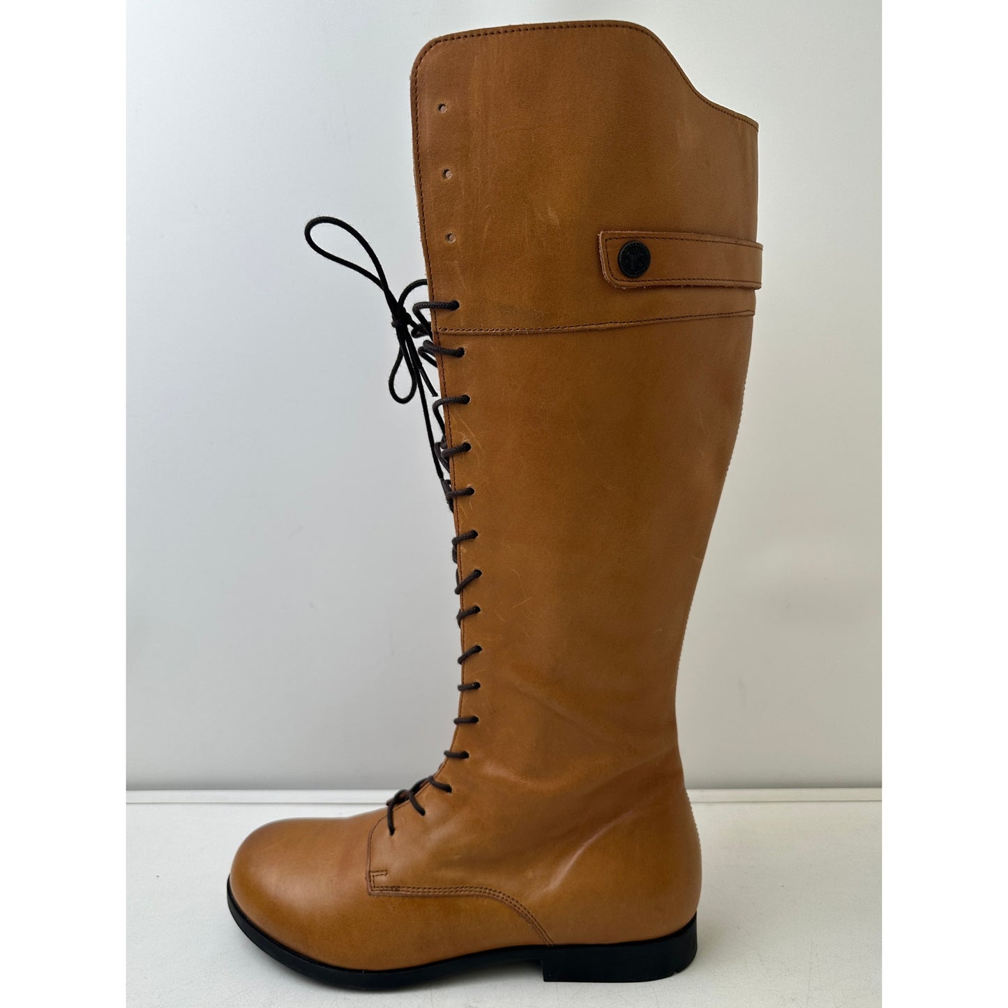Birkenstock Longford Knee-High Cognac Leather Lace-Up Riding Boots Women's Sz 39