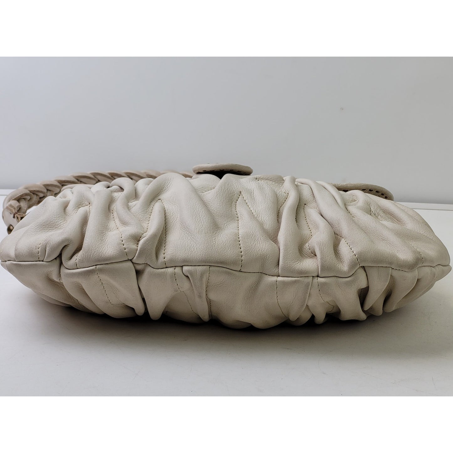 PER SE Designer Look Ivory Leather Hobo Medium Shoulder Bag