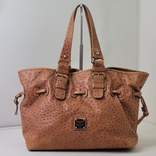 Dooney & Bourke Large Satchel Brown Ostrich-Embossed Leather Gold-Tone Hardware