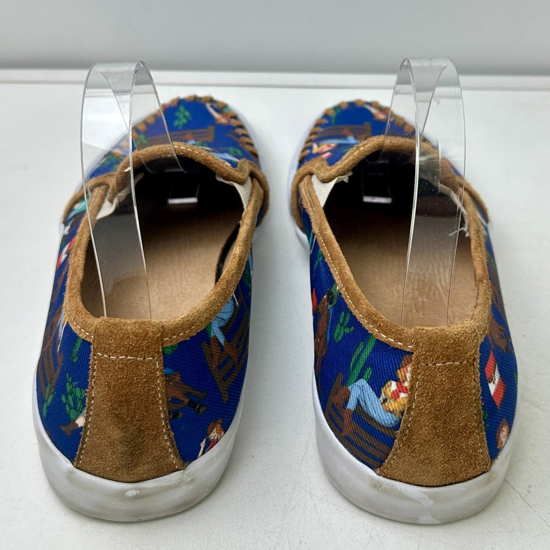 Justin Reba Blue Western Cowgirl Print Slip-On Shoes Women's Sz 9.5