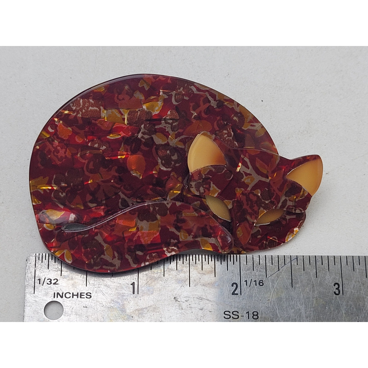 Vintage Lea Stein Paris Gomina Sleeping Cat Brooch | 2 7/8" W x 1 7/8" H