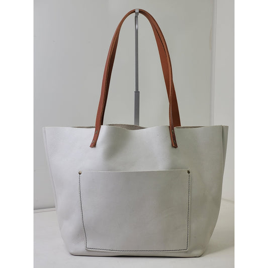 Portland Leather Goods Classic Leather Tote in Beluga w Brown Leather Straps EUC