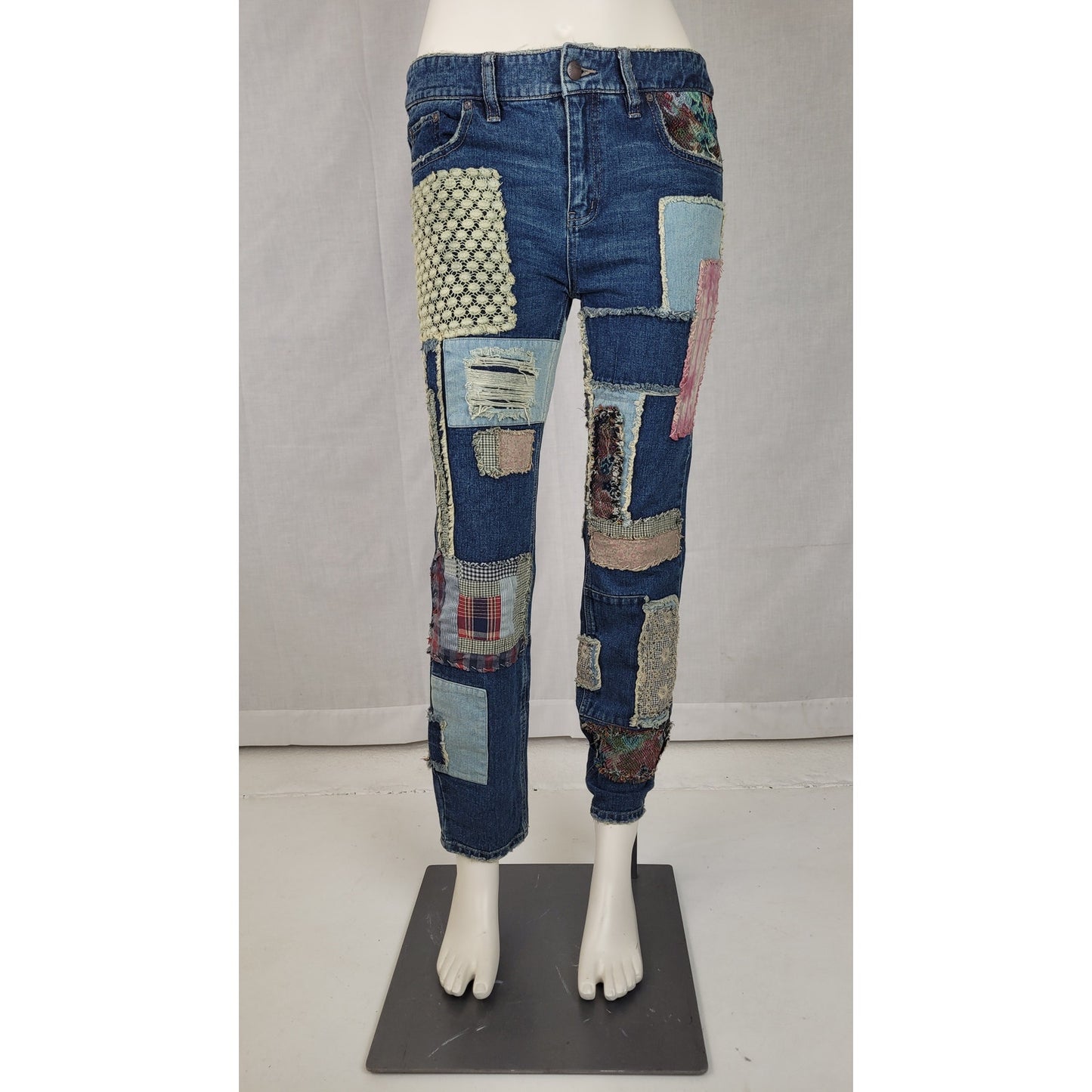 Free People Colorful Patchwork Skinny Mid-rise Jeans Women's Sz 27