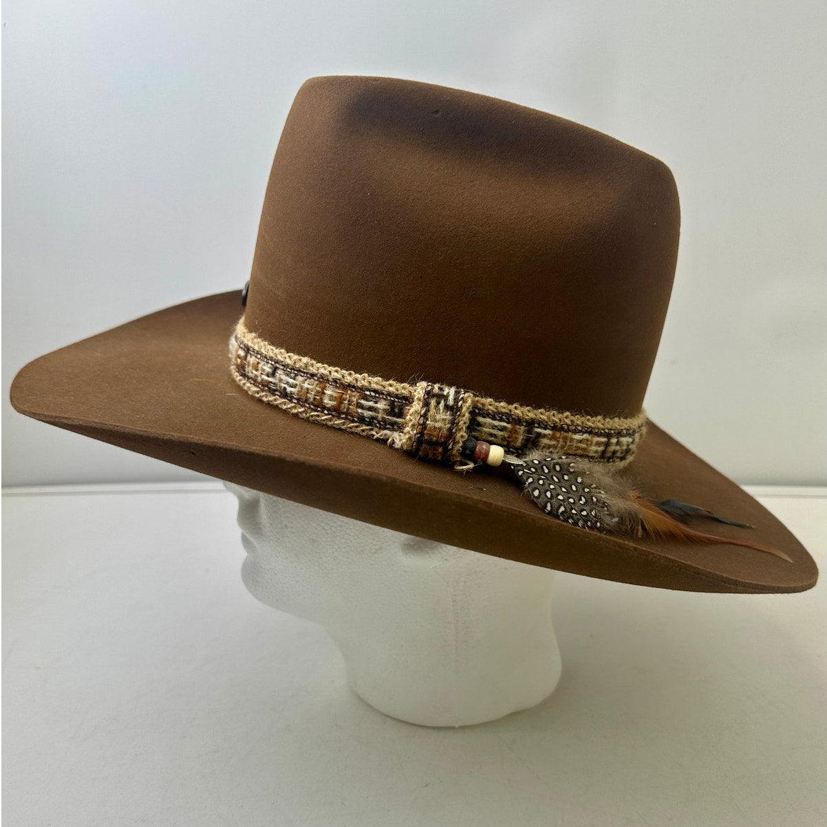 Vintage Resistol Stagecoach Brown Felt Cowboy Hat W/ Patterned Band Sz 7 1/4