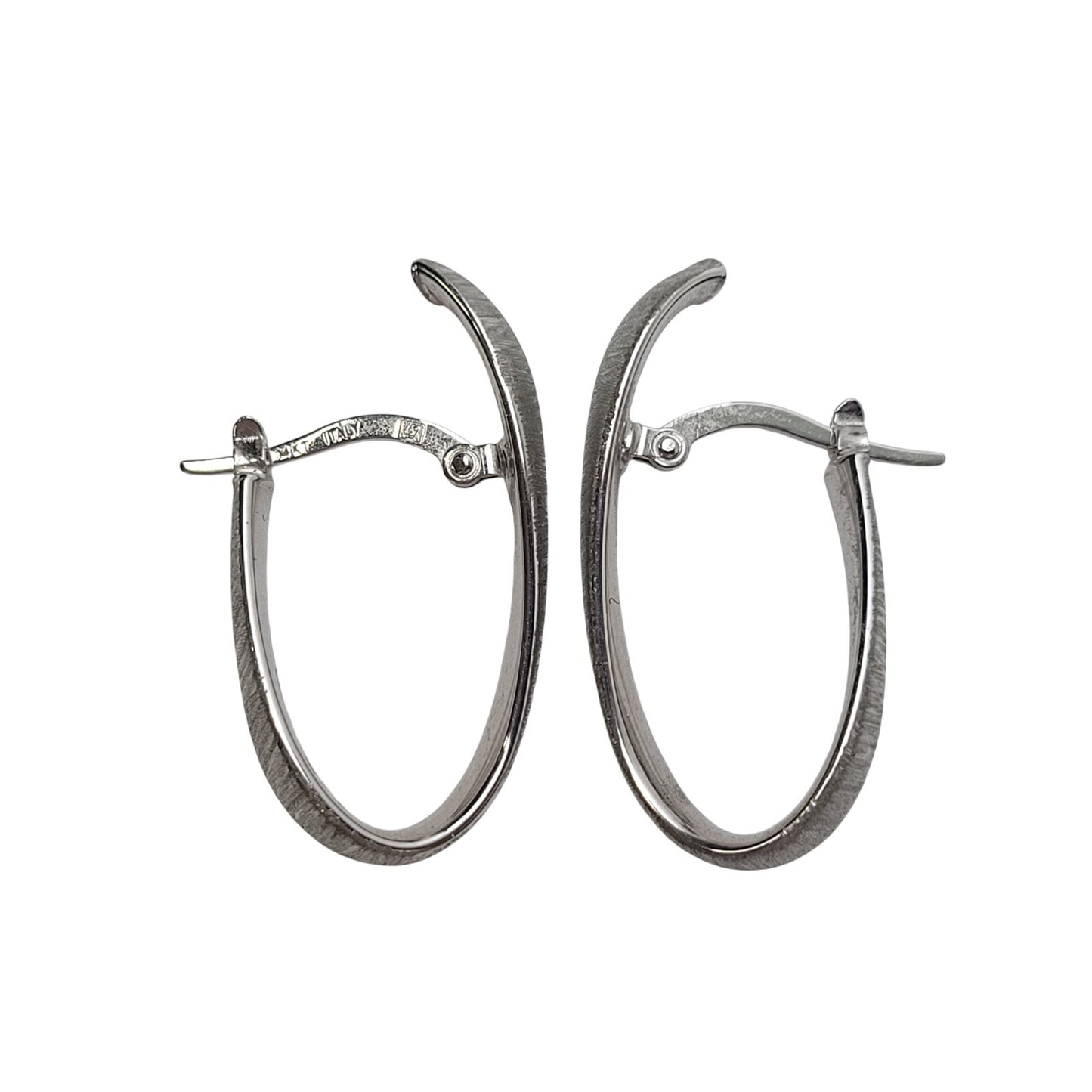 14K White Gold Abstract Hoops w Brushed Finish Made in Italy 28mm Long | 1.77 g
