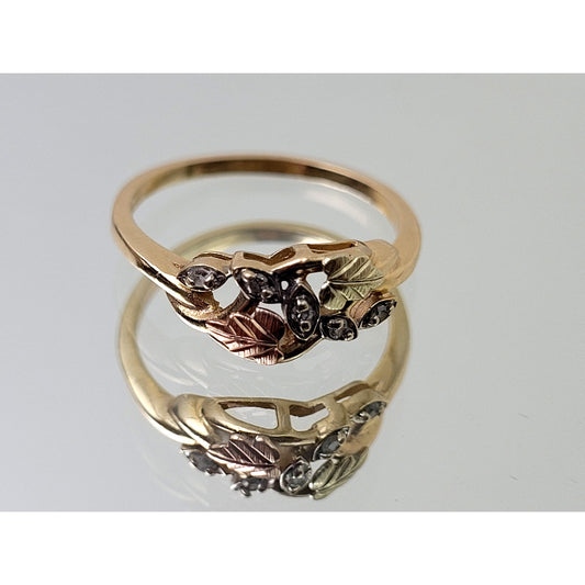 VTG 10K Black Hills Gold Diamond Ring w Leaf Motif Sz 7 1/4 | 2.10 grams