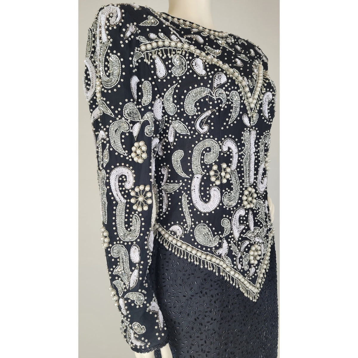 1980s SCALA Milano Paris Silk Beaded Sequined Cocktail Evening Dress Sz S/M
