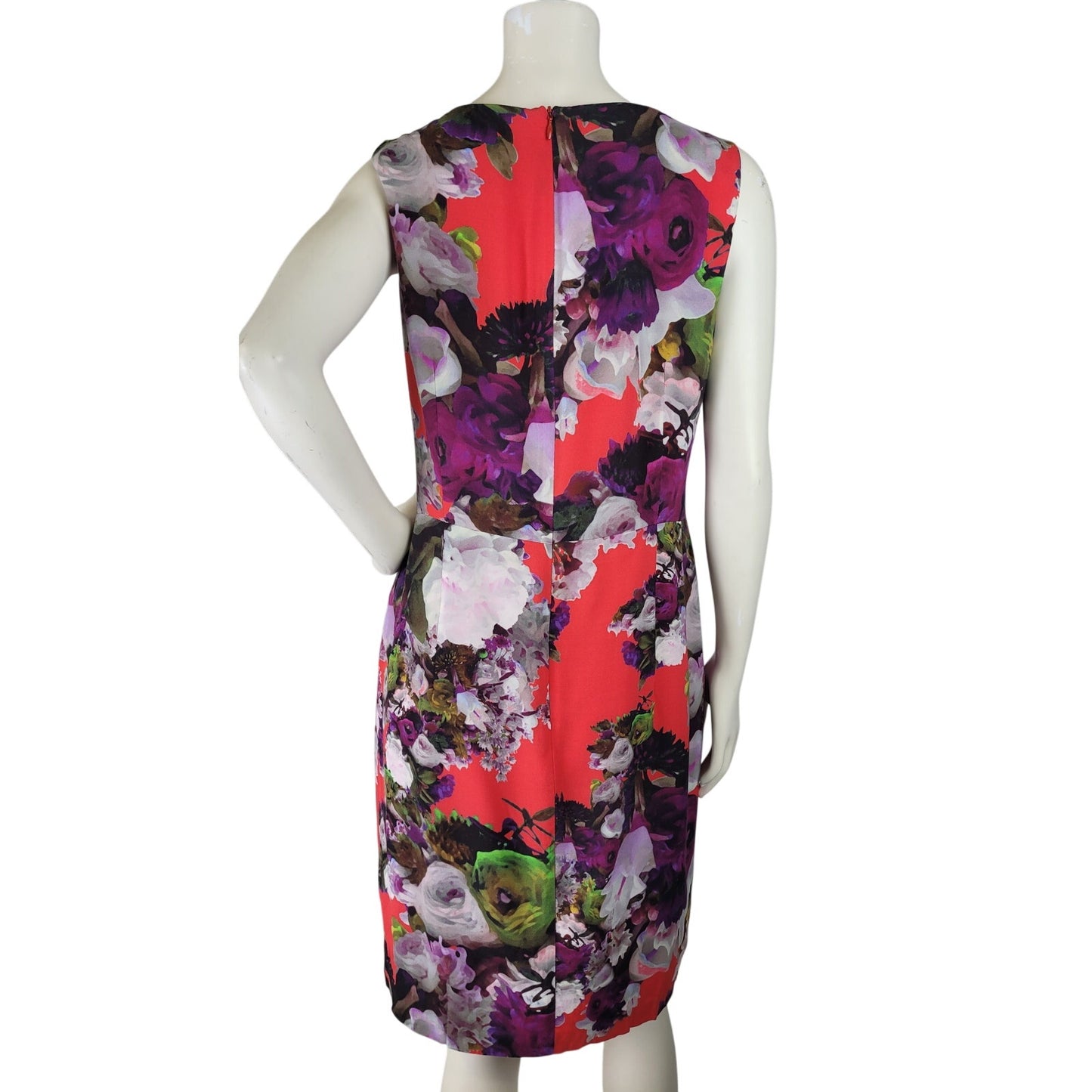 Nanette Lepore Red Purple Floral Sheath Dress Side Pleat Sz 10