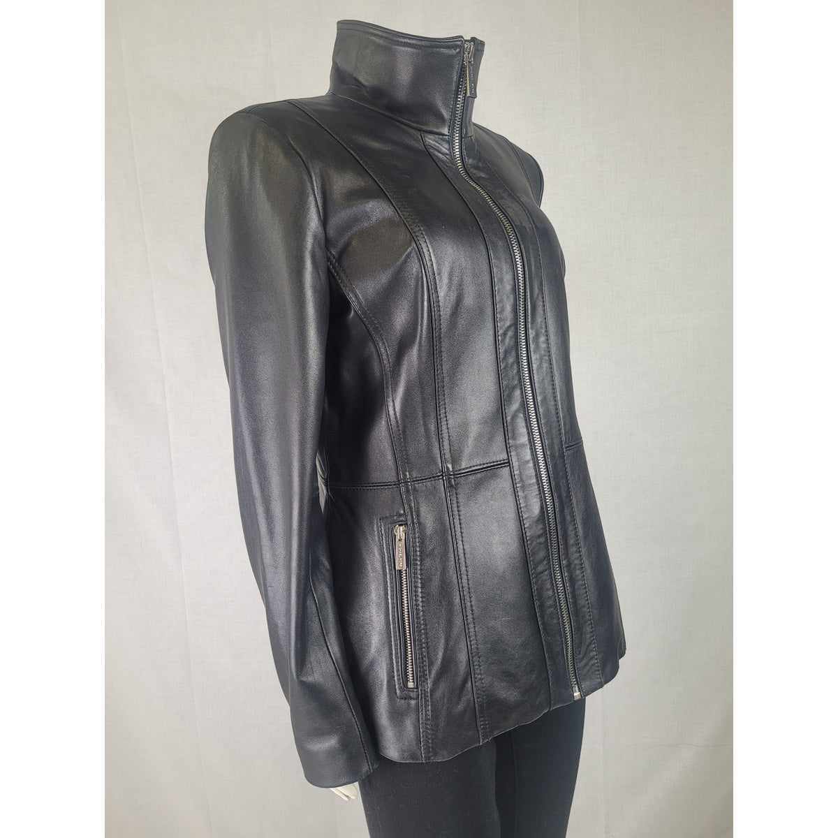Michael Kors Black Leather Zip-up Scuba Jacket Women's Sz M
