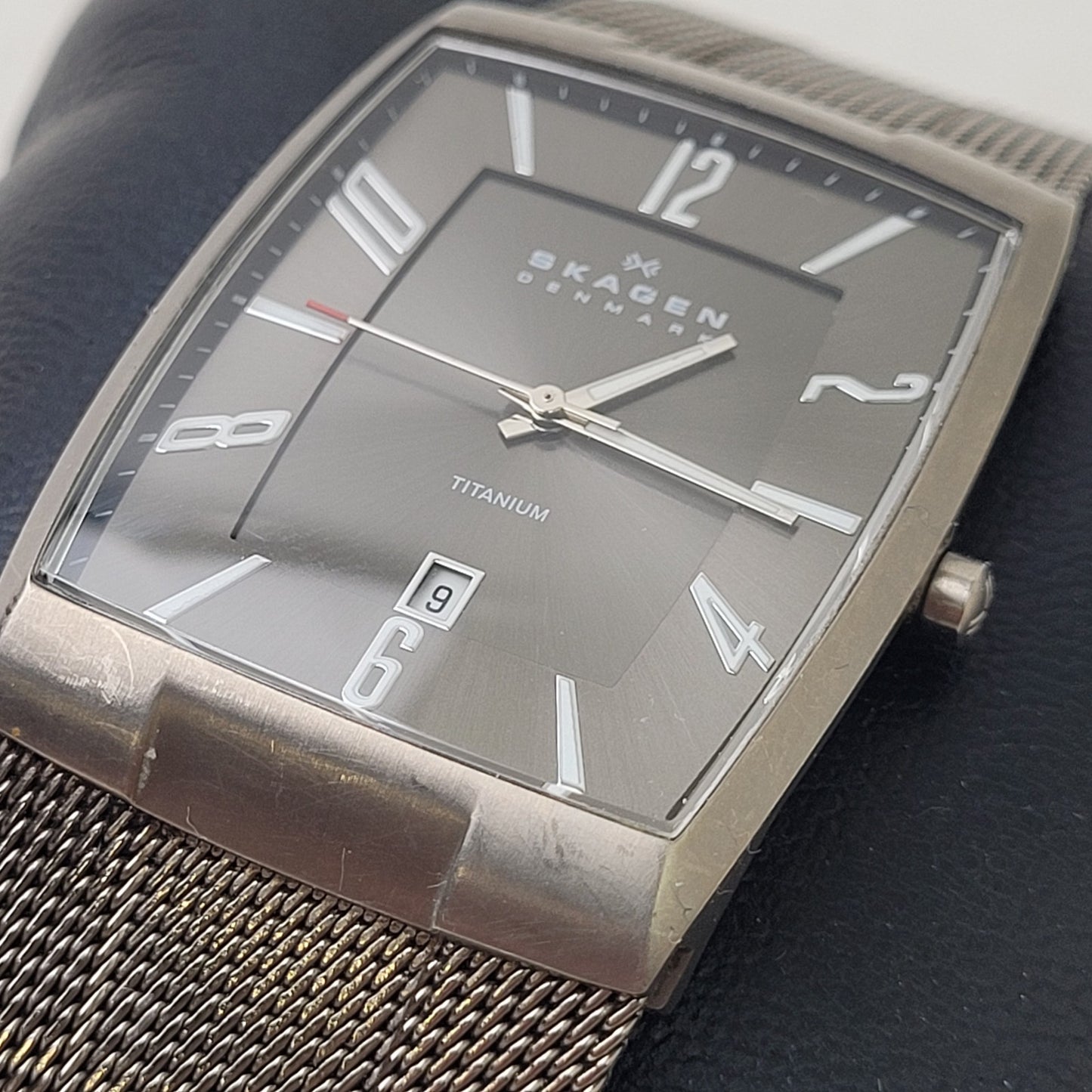 Skagen Denmark 851LTTM Men's Titanium Rectangular Watch Adjustable Mesh Band