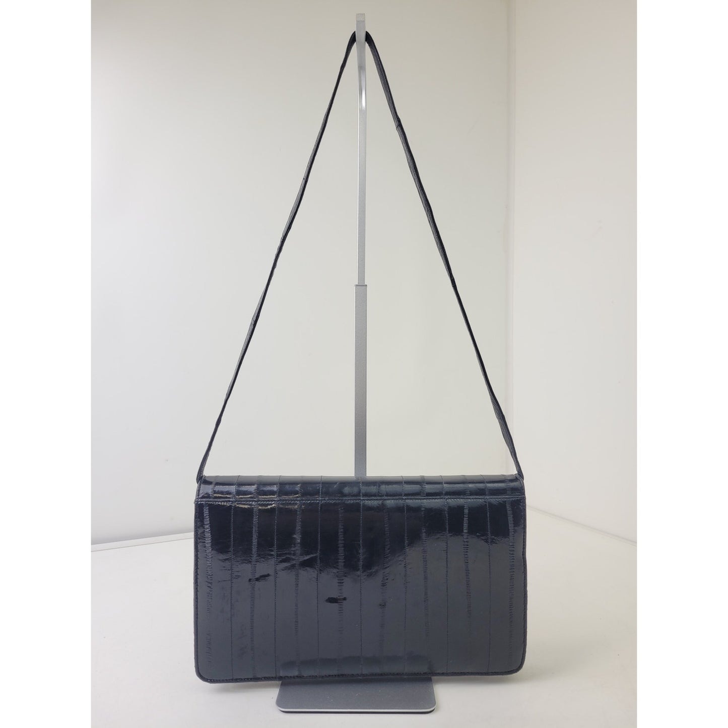 Vintage 1980s Black Eel Skin Convertible Clutch Shoulder Bag