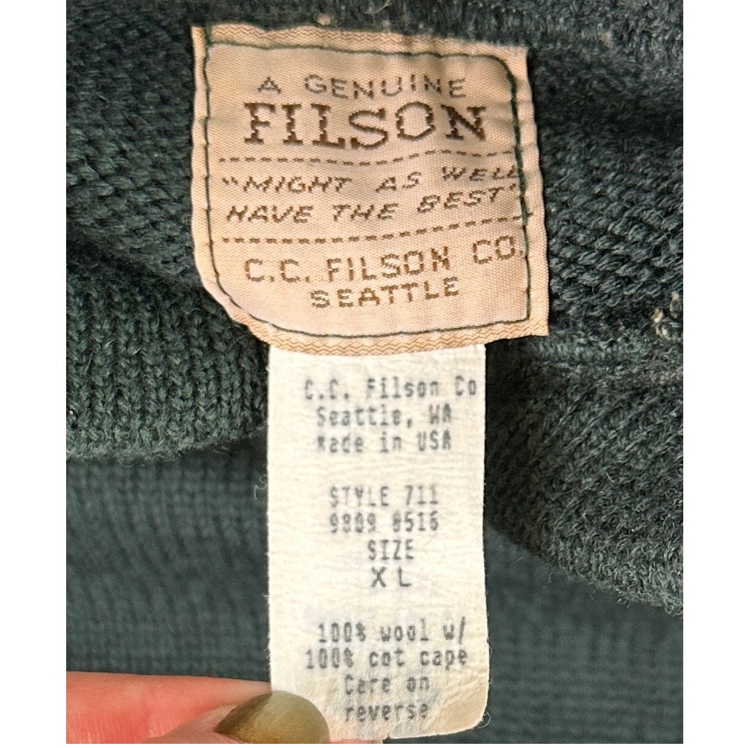 Vintage C.C. Filson Co. Green Henley Waterfowl Guide Sweater Men's Sz XL