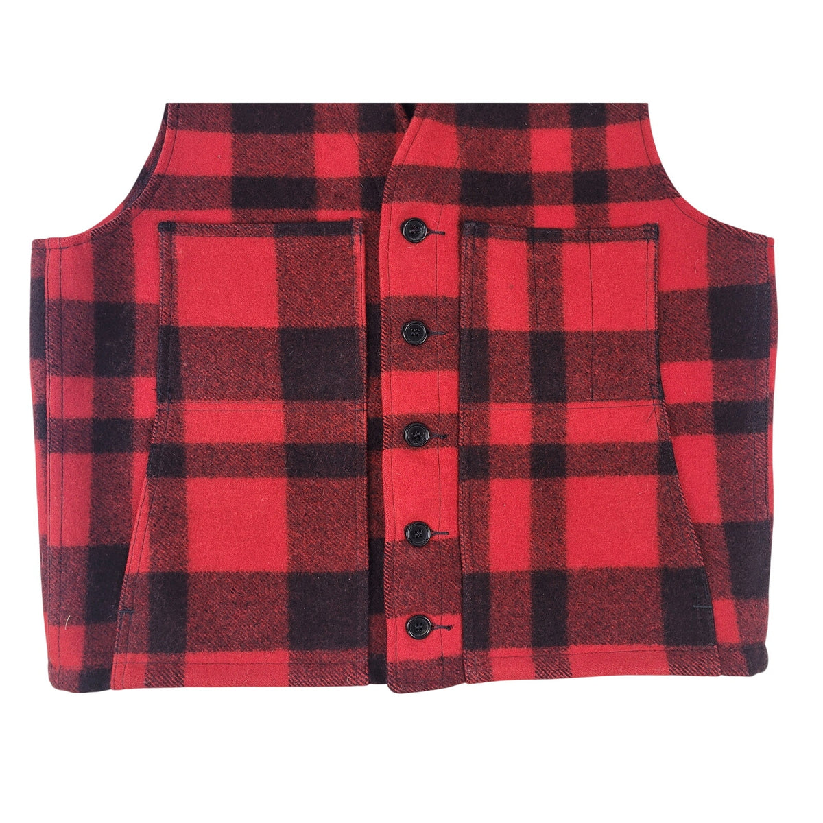 VTG 80s Filson Mackinaw Wool Vest Red & Black Buffalo Plaid Pattern Men's Sz 44