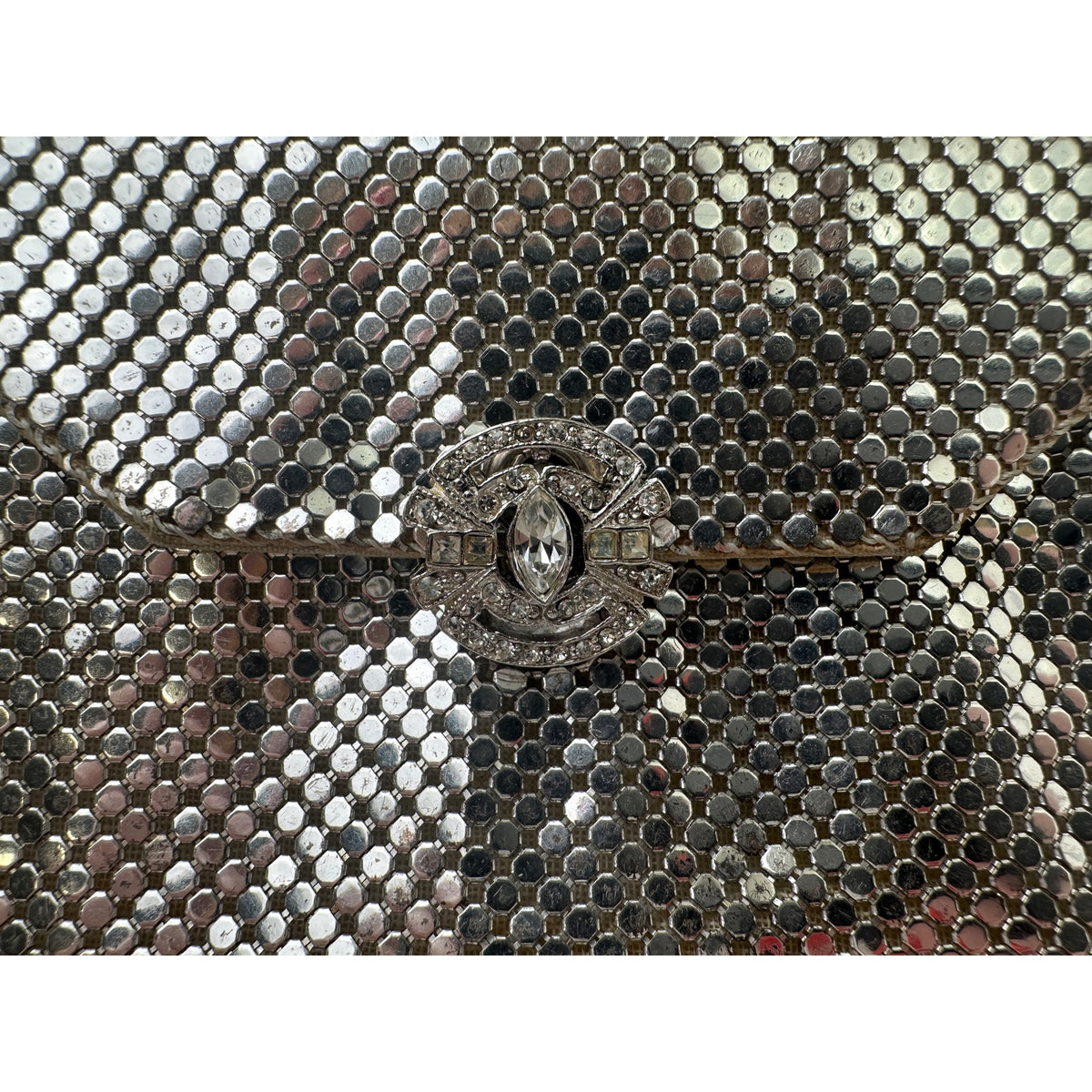 Vintage Whiting & Davis Silver Mesh Envelope Clutch W/ Art Deco Rhinestone Clasp