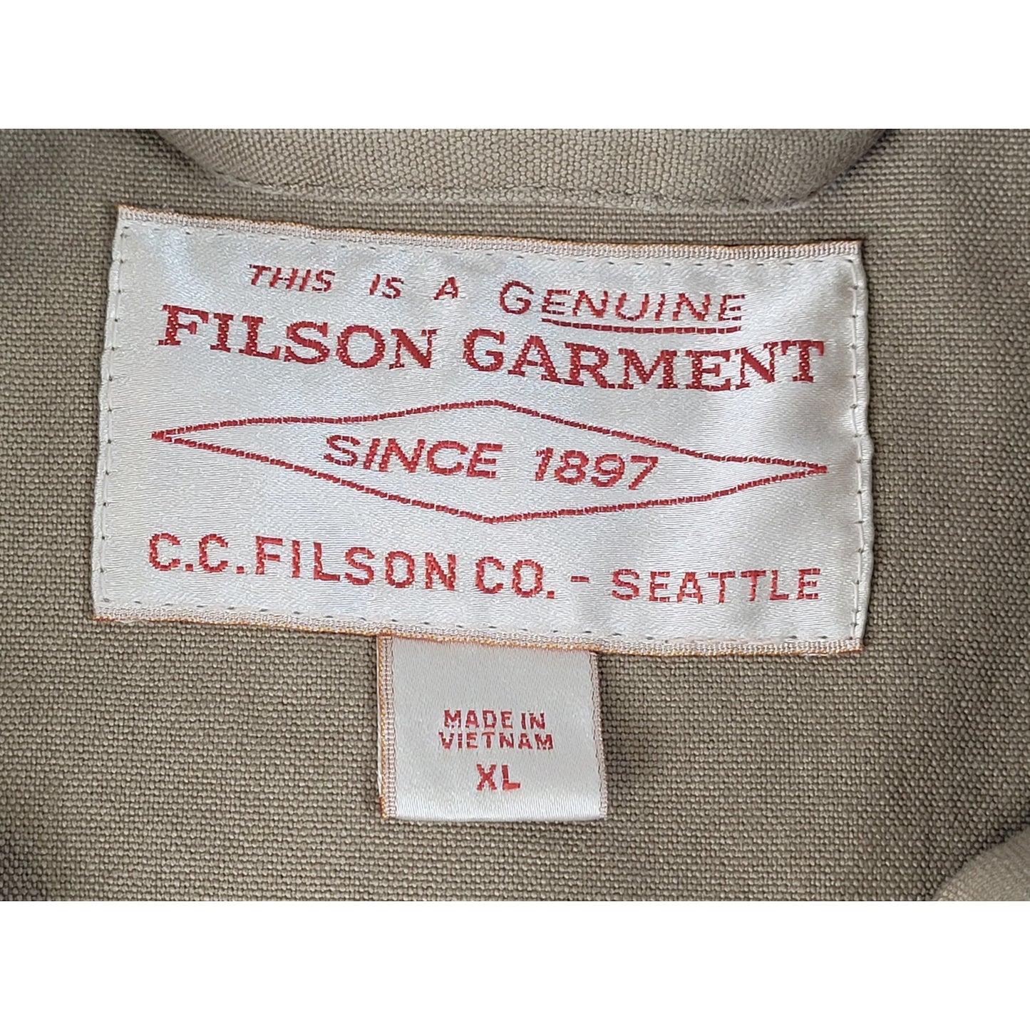 Filson Dry Tin Cruiser Jacket Chore Coat Khaki Canvas Men's Sz XL