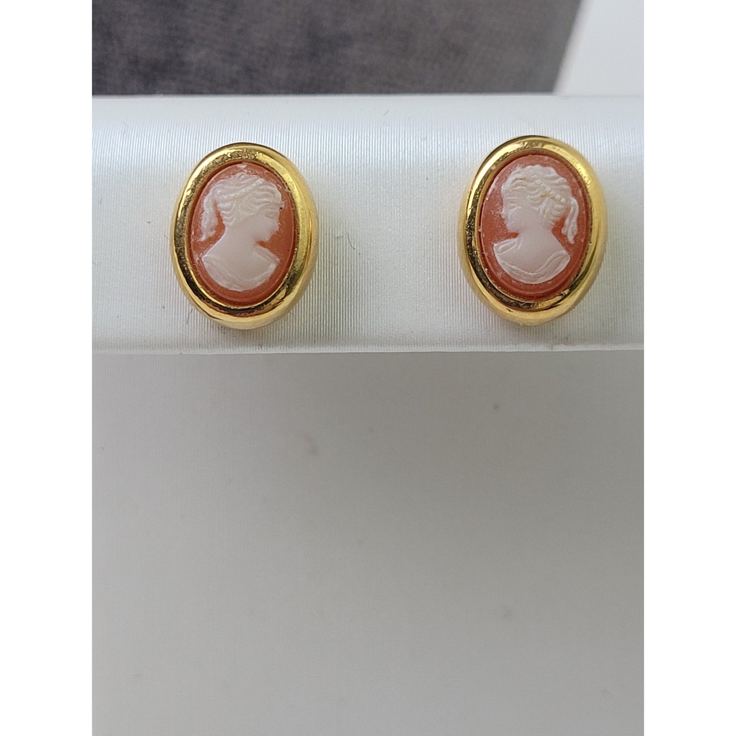 Vintage Trifari Cameo Gold-Tone Pendent Necklace, Post-Back Earring, Pin Set
